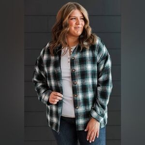 Pulse Boutique Green Plaid Button-up Jacket